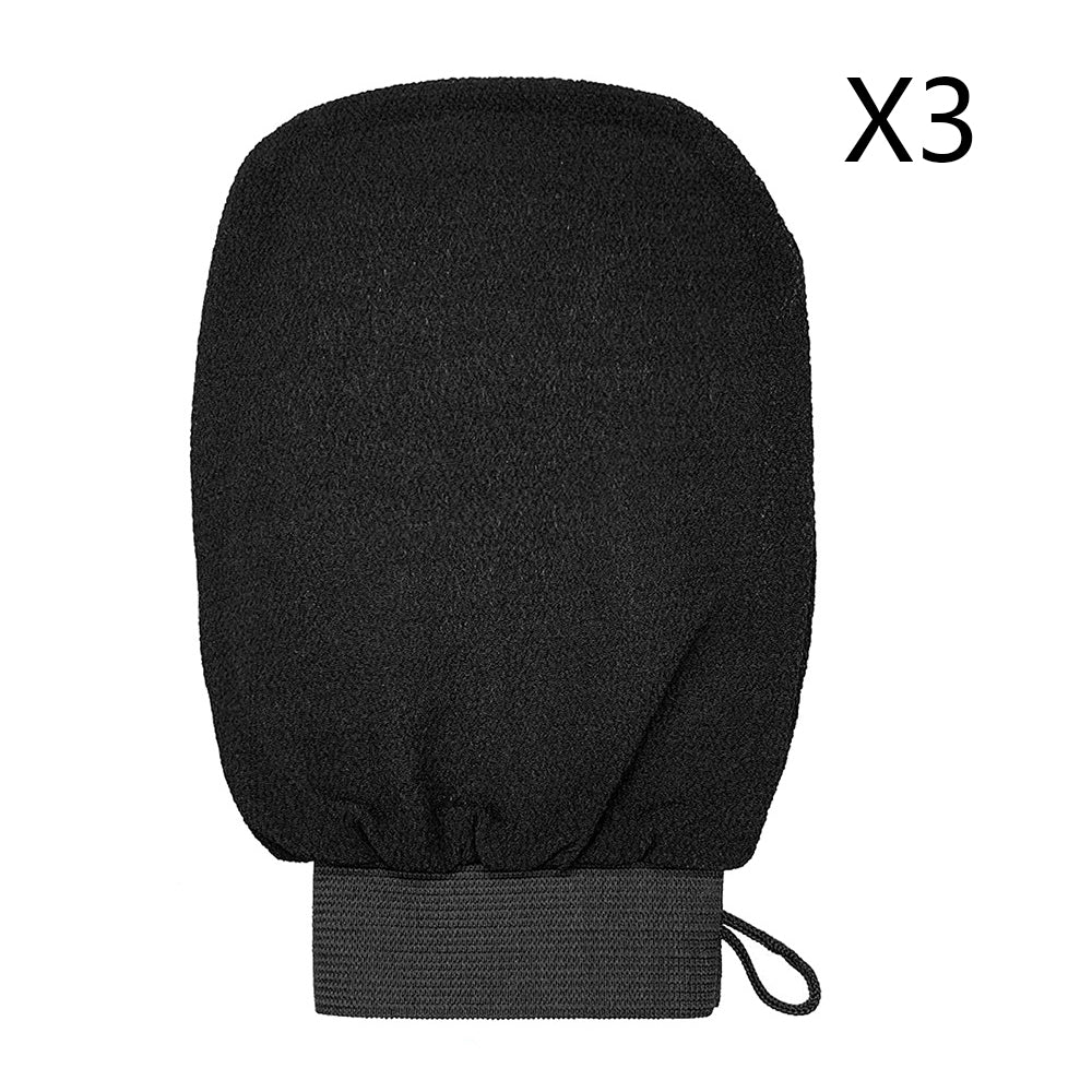 Exfoliating bath mitt — Black 3PCS; 3 exfoliating bath mitts in your selected color