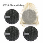 Reusable cleansing puff — A Set; 3 cleansing puffs (black, black, black) + 1 mesh storage bag