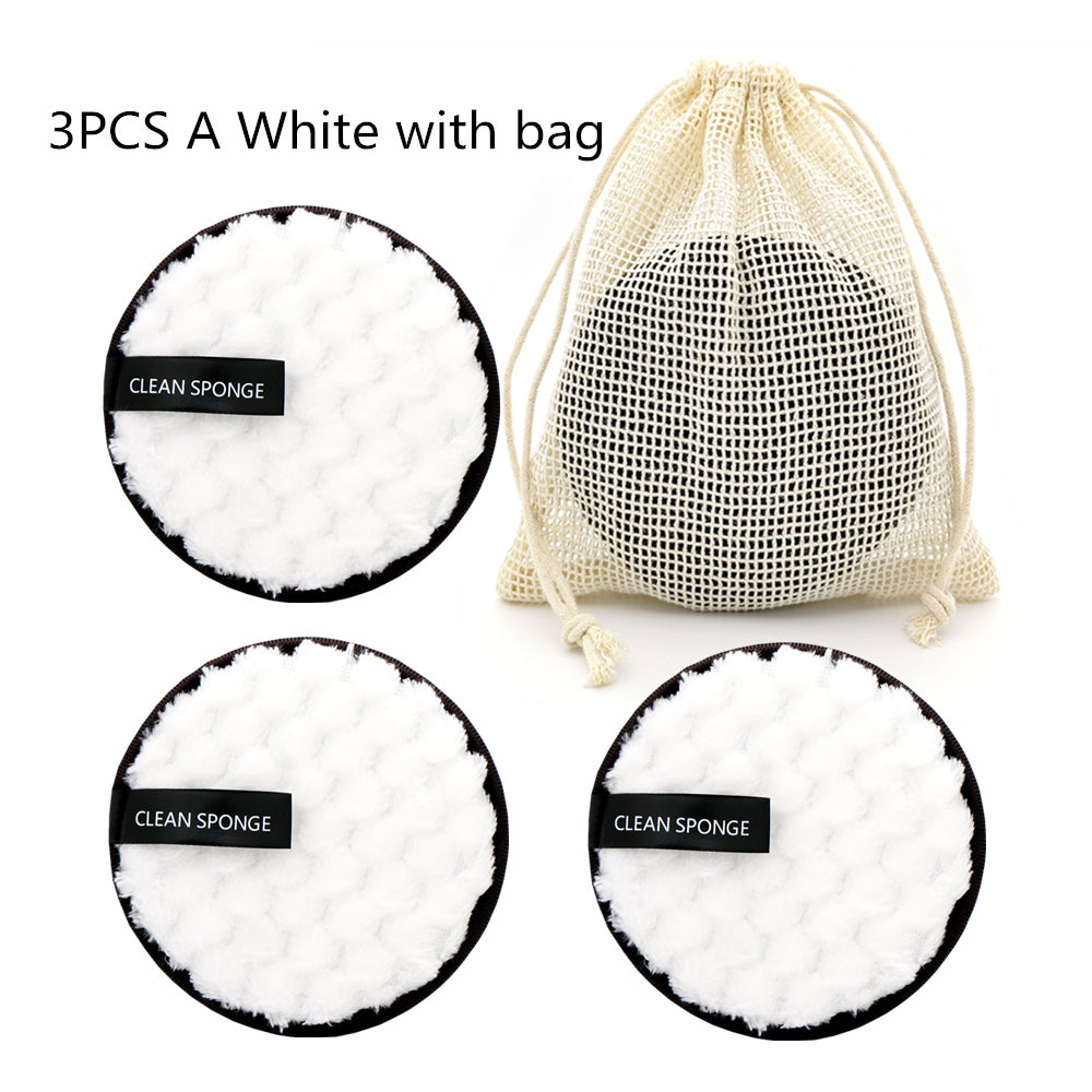 Reusable cleansing puff — B Set; 3 cleansing puffs (white, white, white) + 1 mesh storage bag