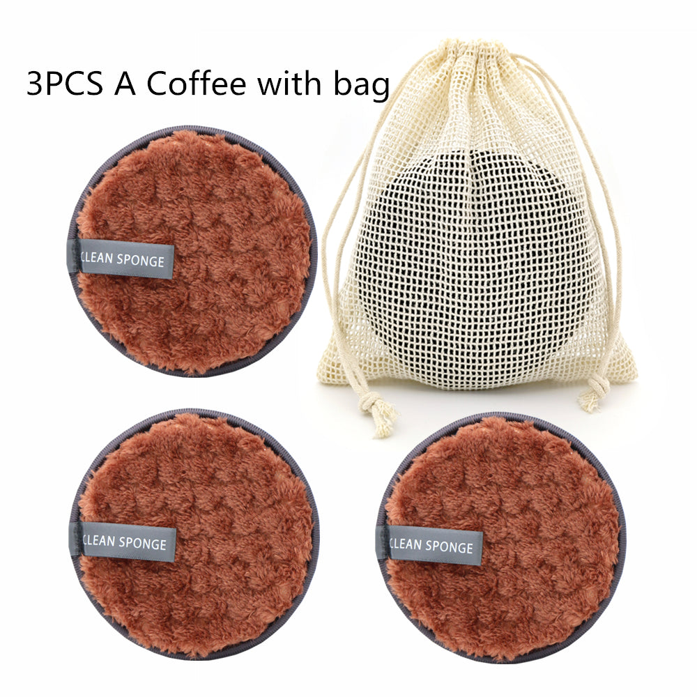Reusable cleansing puff — D Set; 3 cleansing puffs (coffee, coffee, coffee) + 1 mesh storage bag