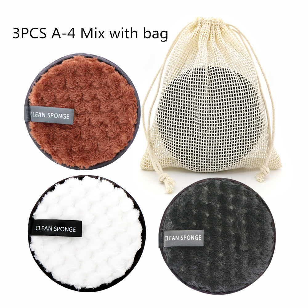 Reusable cleansing puff — H Set; 3 cleansing puffs (coffee, white, black) + 1 mesh storage bag
