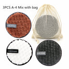 Reusable cleansing puff — H Set; 3 cleansing puffs (coffee, white, black) + 1 mesh storage bag