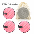 Reusable cleansing puff — C Set; 3 cleansing puffs (pink, pink, pink) + 1 mesh storage bag