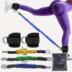 Ankle resistance training kit — Break proof 3color silver; 3 resistance tubes + 2 ankle cuffs + 1 storage bag, in the pictured buckle/color combination
