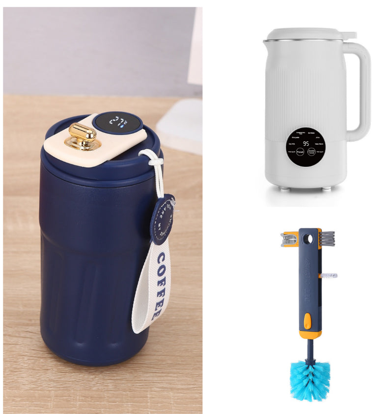 Temperature-display bottle — Set4-450ml; 1 navy 450 ml temperature-display bottle + 1 white 450 ml temperature-display bottle + 1 bottle-cleaning brush