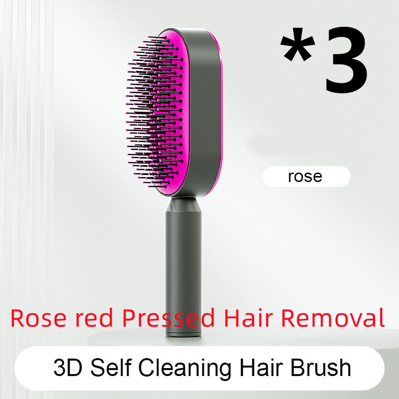 Air-cushion hairbrush — Set H; 3 rose-red press-clean brushes