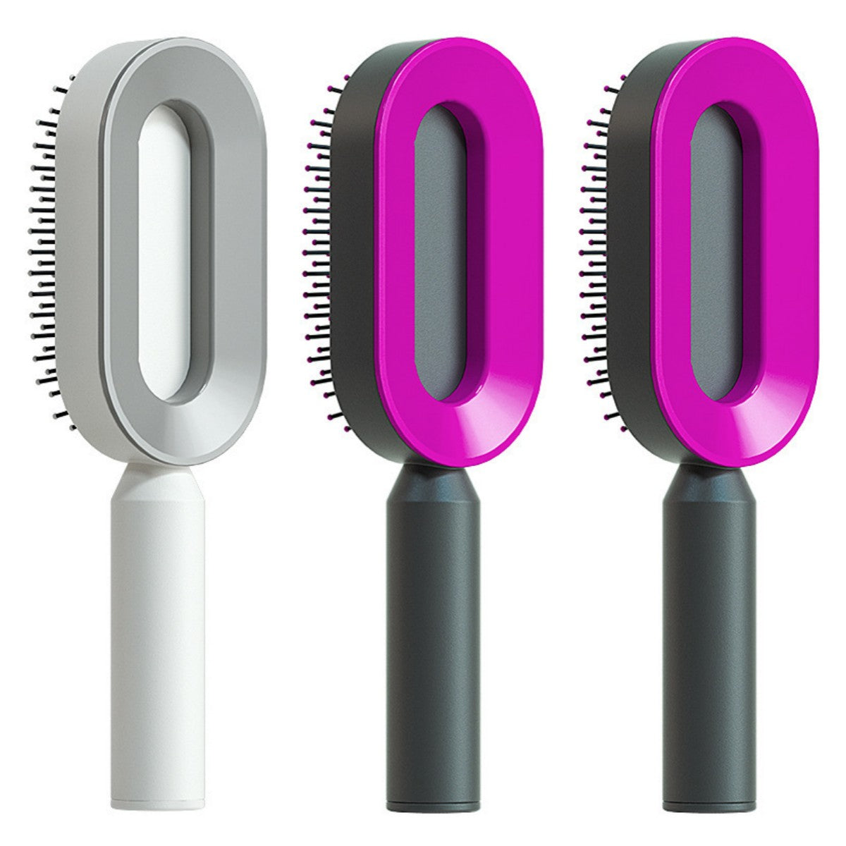 Air-cushion hairbrush — Set X; 3 air-cushion brushes: 1 white + 2 black-and-purple