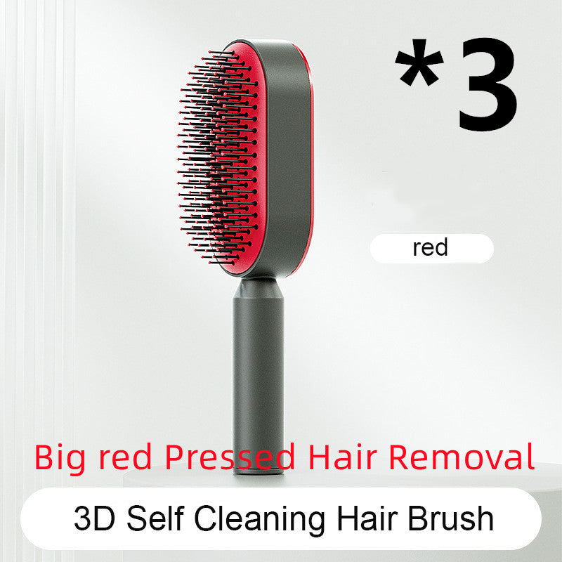 Air-cushion hairbrush — Set I; 3 red press-clean brushes