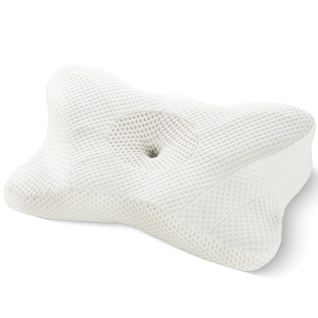 Contoured foam pillow — White; 1 foam pillow