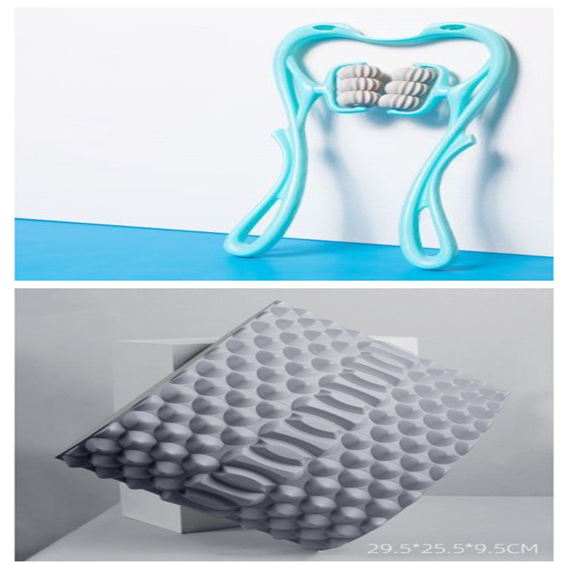 Six-wheel manual roller — Set; 1 blue six-wheel manual roller + 1 grey contoured foam pillow