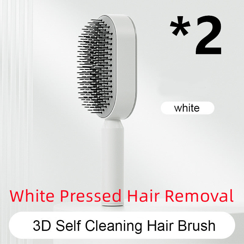 Air-cushion hairbrush — Set D; 2 white press-clean brushes