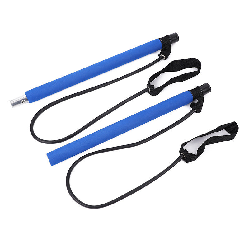 Portable Pilates bar — Navy blue; 1 Pilates bar + 2 resistance cords with foot loops