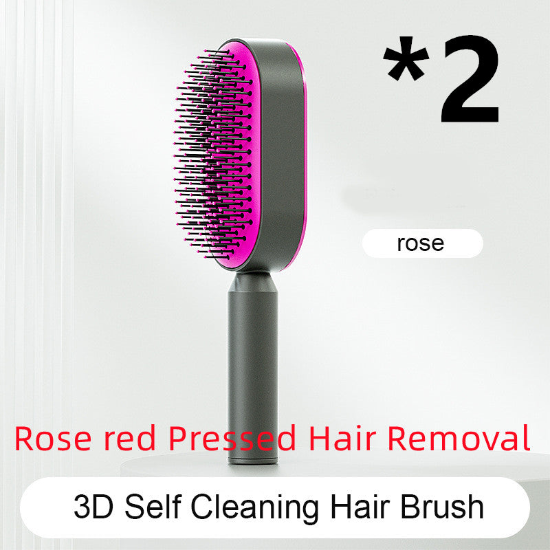 Air-cushion hairbrush — Set E; 2 rose-red press-clean brushes