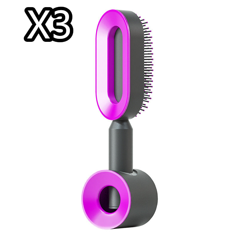 Air-cushion hairbrush — Set8; 3 black-and-purple air-cushion brushes + 3 purple bases