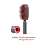 Air-cushion hairbrush — Set A; 1 red press-clean brush + 1 red base