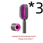 Air-cushion hairbrush — 3pcs Set C; 3 rose-red press-clean brushes + 3 rose-red bases