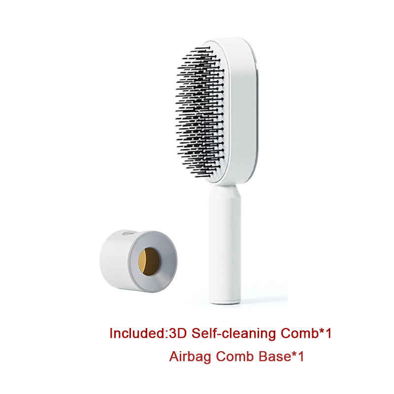 Air-cushion hairbrush — Set B; 1 white press-clean brush + 1 white base