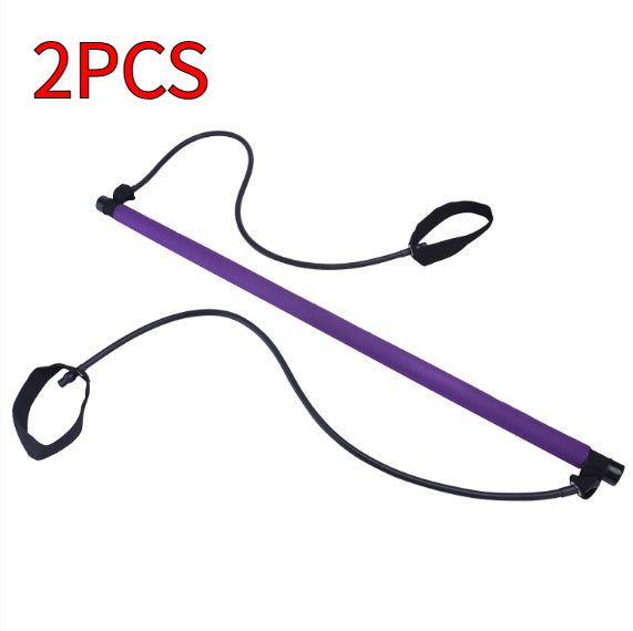 Portable Pilates bar — Purple 2PCS; 2 complete purple Pilates bar sets, each with a bar and 2 resistance cords with foot loops