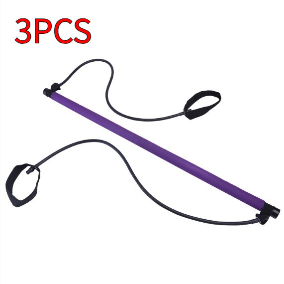 Portable Pilates bar — Purple 3PCS; 3 complete purple Pilates bar sets, each with a bar and 2 resistance cords with foot loops