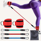 Ankle resistance training kit — 3color Silver Buckle; 3 resistance tubes + 2 ankle cuffs + 1 storage bag, in the pictured buckle/color combination