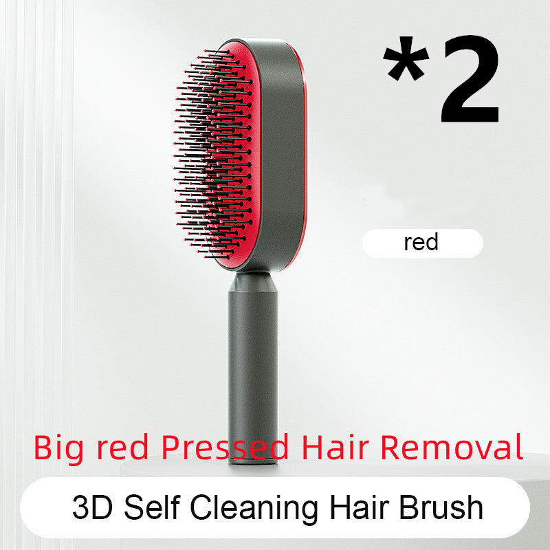 Air-cushion hairbrush — Set F; 2 red press-clean brushes