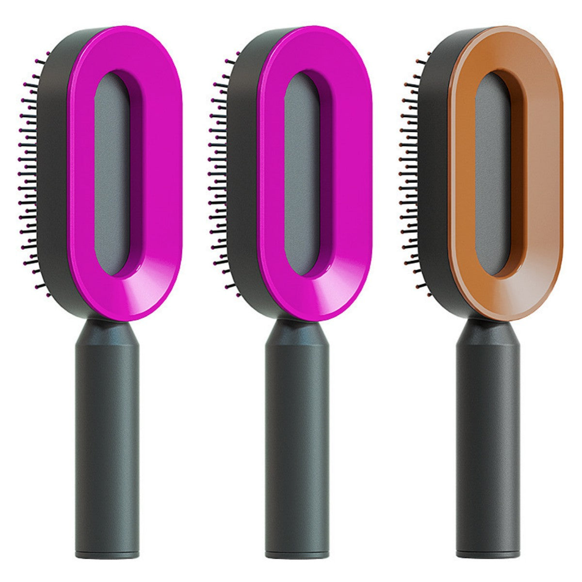 Air-cushion hairbrush — Set Y; 3 air-cushion brushes: 2 black-and-purple + 1 black-and-gold