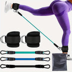 Ankle resistance training kit — Green Blue Black Silver Buckle; 3 resistance tubes + 2 ankle cuffs + 1 storage bag, in the pictured buckle/color combination