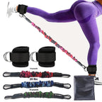 Ankle resistance training kit — Strong Resistance 3color; 3 resistance tubes + 2 ankle cuffs + 1 storage bag, in the pictured buckle/color combination