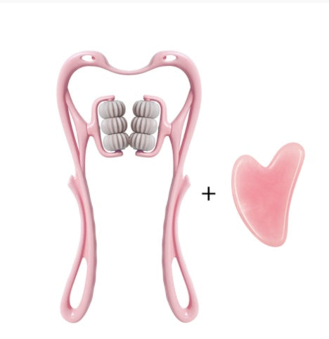 Six-wheel manual roller — Pink6 rollers suit; 1 pink six-wheel manual roller + 1 pink heart-shaped massage board
