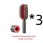 Air-cushion hairbrush — 3pcs Set A; 3 red press-clean brushes + 3 red bases