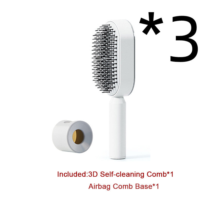 Air-cushion hairbrush — 3pcs Set B; 3 white press-clean brushes + 3 white bases
