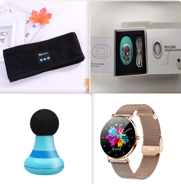 Pocket vibrating massager — Blue set-To enhance-USB; 1 blue vibrating massager + 1 black electronic waist belt + 1 gold-color smartwatch; massager USB cable included