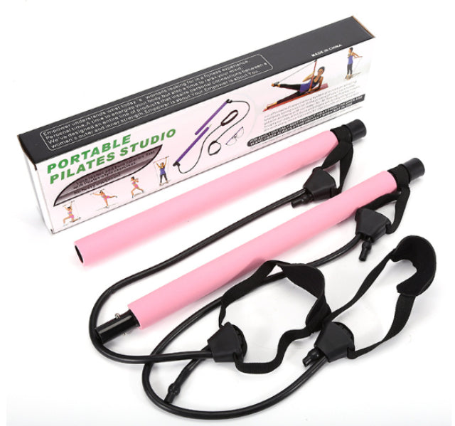 Portable Pilates bar — Pink; 1 Pilates bar + 2 resistance cords with foot loops