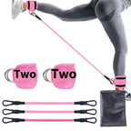 Ankle resistance training kit — Pink Three Silver Buckle; 3 resistance tubes + 2 ankle cuffs + 1 storage bag, in the pictured buckle/color combination