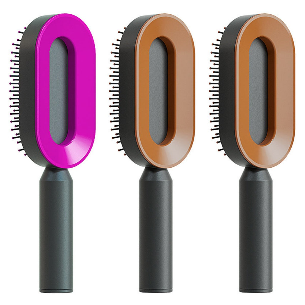 Air-cushion hairbrush — Set U; 3 air-cushion brushes: 1 black-and-purple + 2 black-and-gold