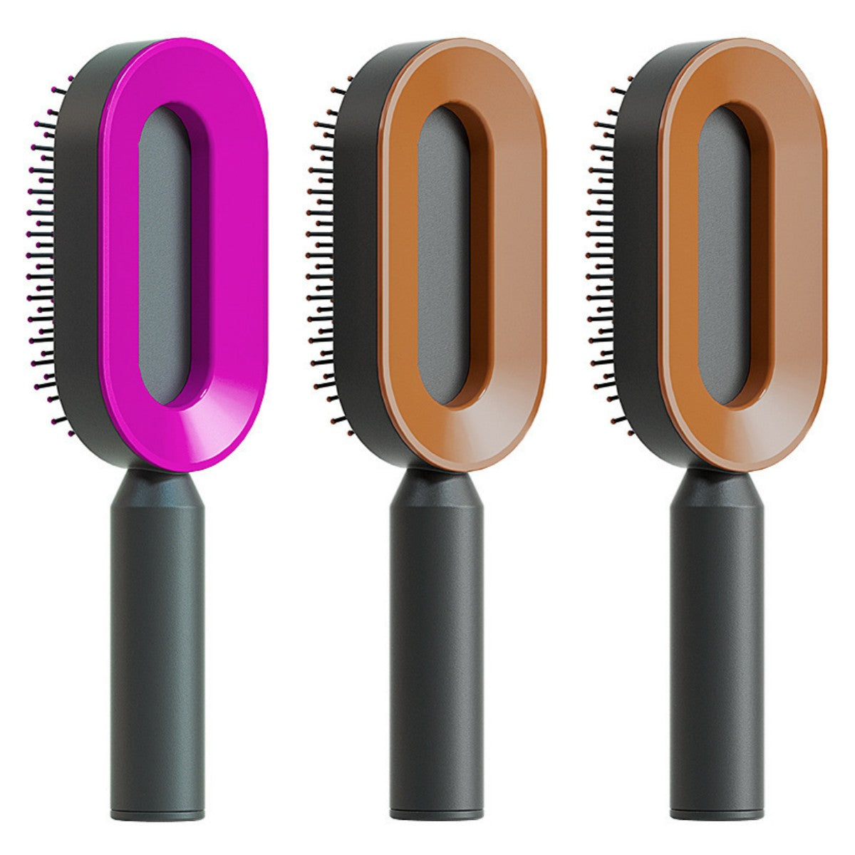 Air-cushion hairbrush — Set U; 3 air-cushion brushes: 1 black-and-purple + 2 black-and-gold