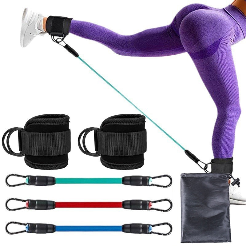 Ankle resistance training kit — Green Red Blue Black Buckle; 3 resistance tubes + 2 ankle cuffs + 1 storage bag, in the pictured buckle/color combination