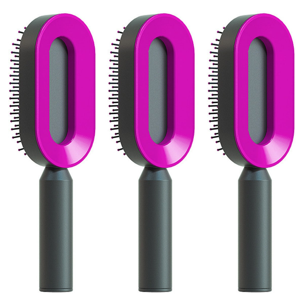 Air-cushion hairbrush — Set S; 3 black-and-purple air-cushion brushes