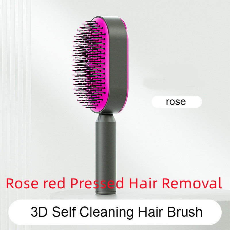 Air-cushion hairbrush — Rose red Pressed Hair Removal; 1 rose-red press-clean brush