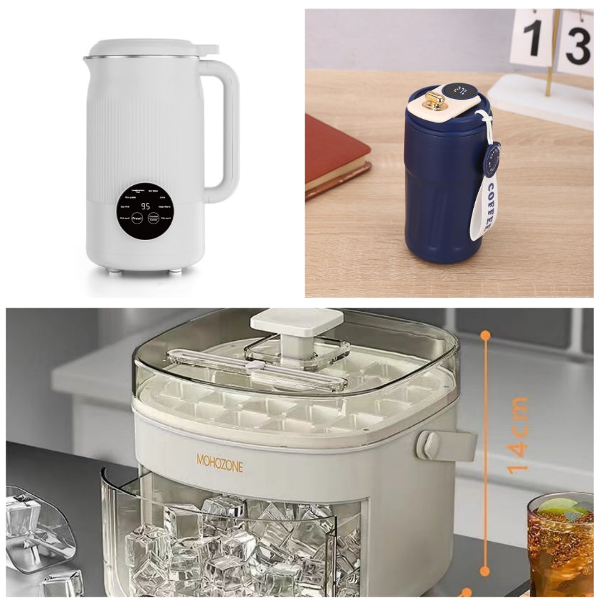 Temperature-display bottle — Set6-450ml; 1 white 450 ml temperature-display bottle + 1 navy 450 ml temperature-display bottle + 1 square glass drink bottle