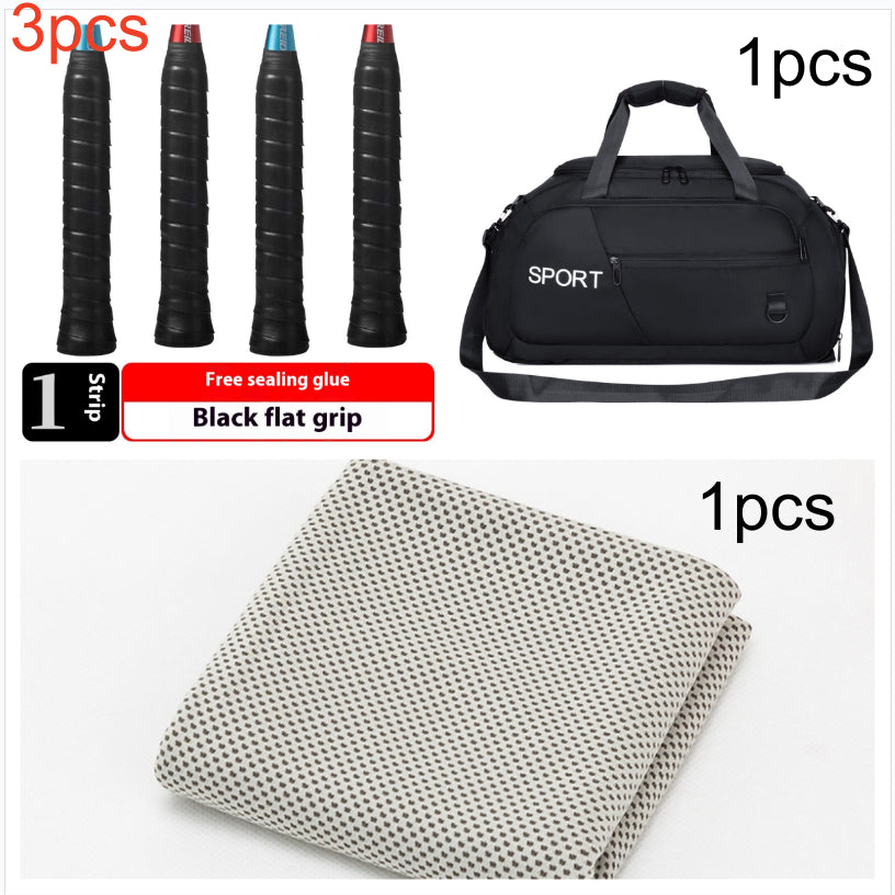 Cooling sports towel — Gray set-30x100cm-OPP bag; 1 grey 30 × 100 cm cooling towel + 1 black gym bag + 3 black racket-grip tapes