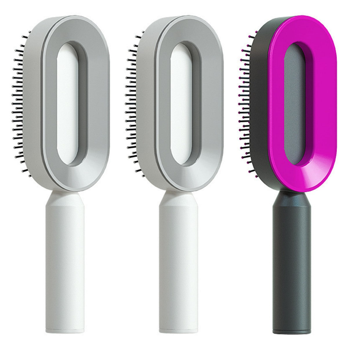 Air-cushion hairbrush — Set W; 3 air-cushion brushes: 2 white + 1 black-and-purple