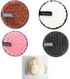 Reusable cleansing puff — I Set; 4 cleansing puffs (coffee, white, pink, black) + 1 mesh storage bag