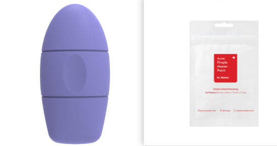 Refillable facial ice mold — Set; 1 purple facial ice mold + 1 blemish-patch packet