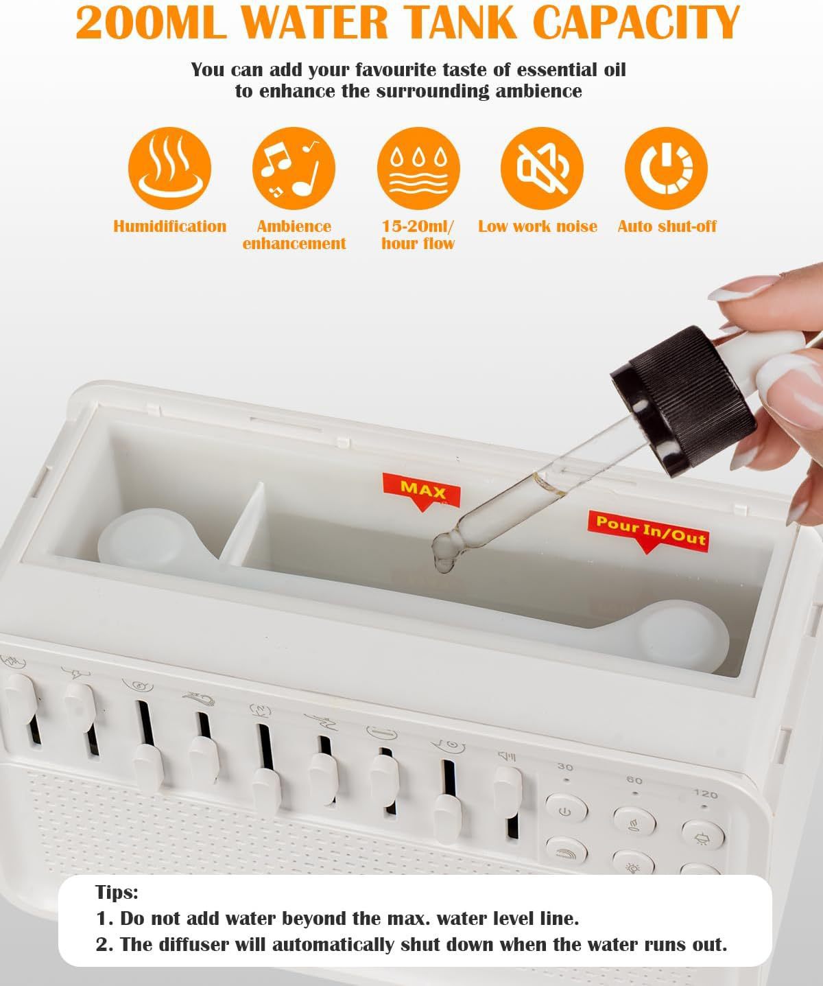 Nature-sound bedside companion — supplier detail and usage photo