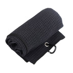 Clip-on waffle sports towel — supplier detail and usage photo