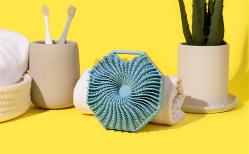 Silicone body scrubber — supplier detail and usage photo