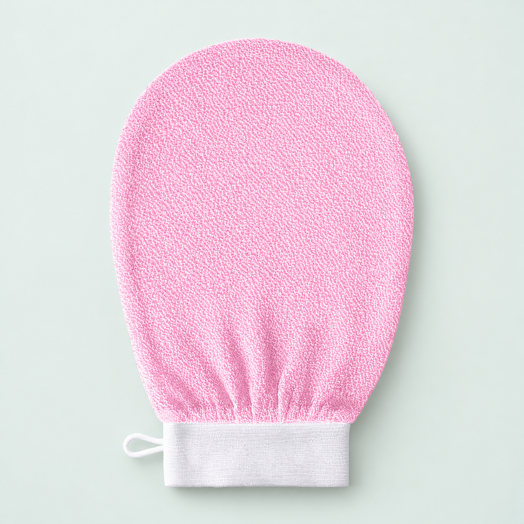 Exfoliating bath mitt — representative option in a coastal studio setting; choose options for exact contents.