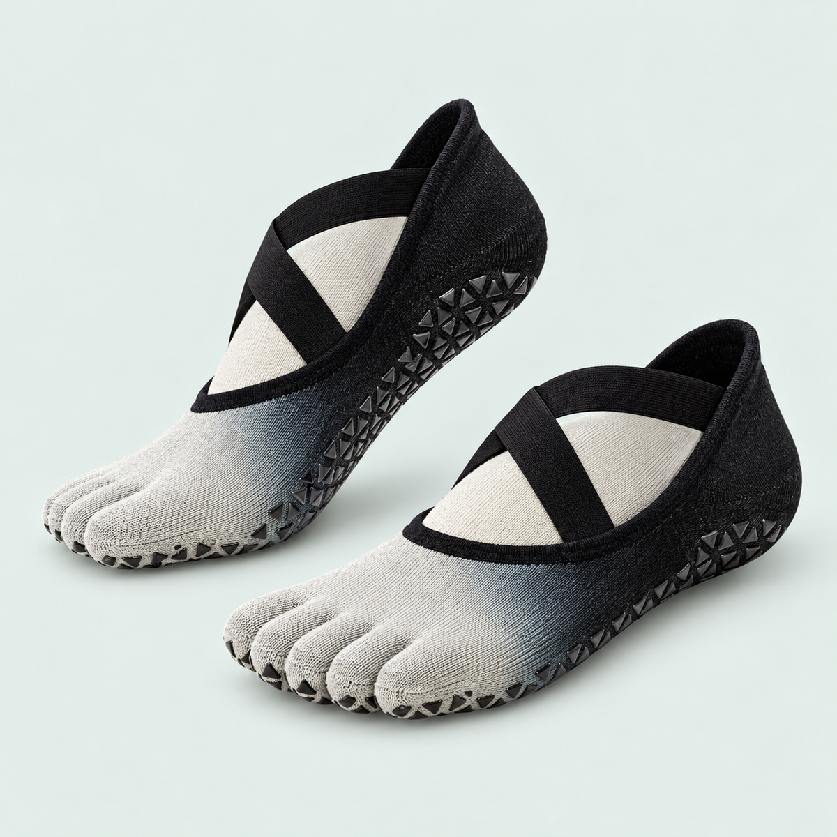Full-toe studio grip socks — representative option in a coastal studio setting; choose options for exact contents.
