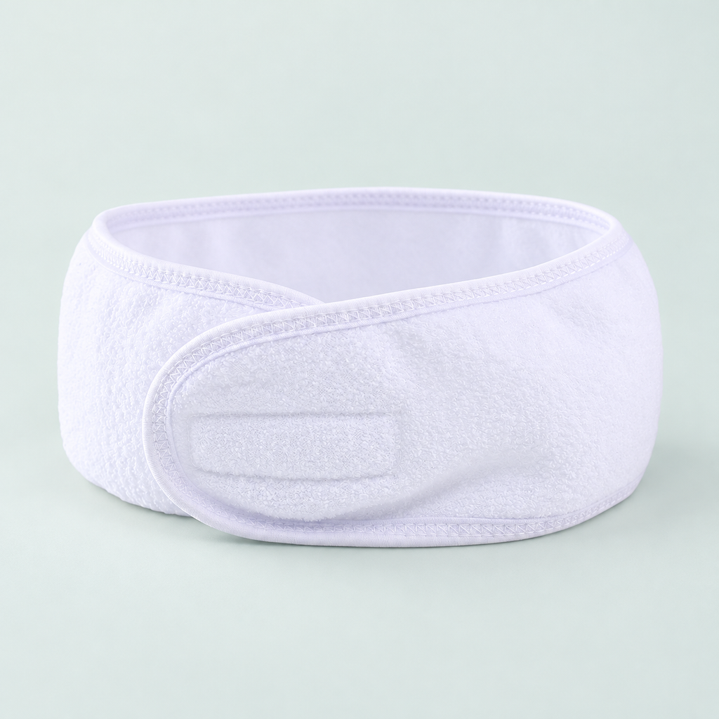 Soft spa headband — representative option in a coastal studio setting; choose options for exact contents.